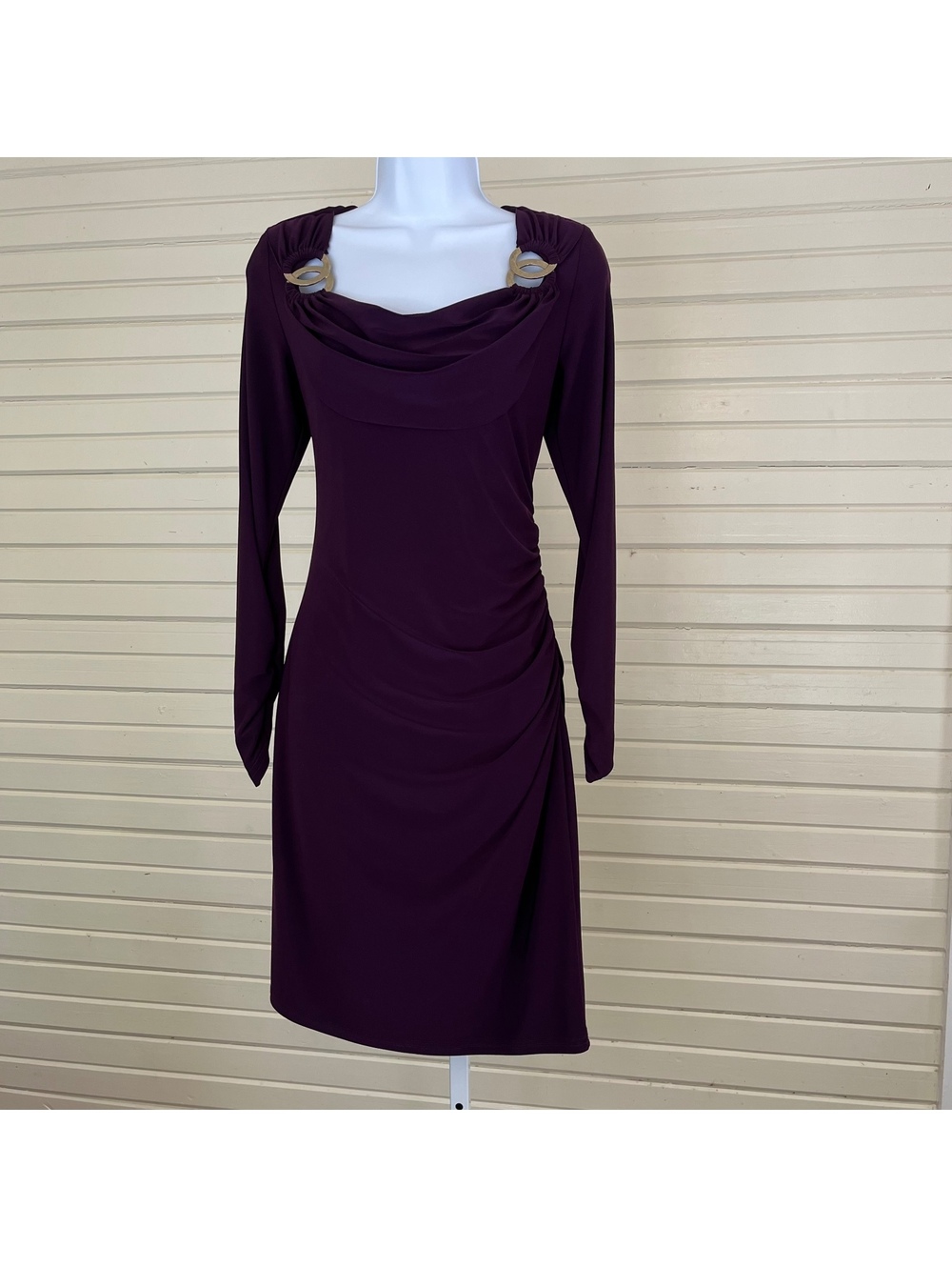 Cartise Elegant Purple Long Sleeve Dress with Ruched Detail Size 4